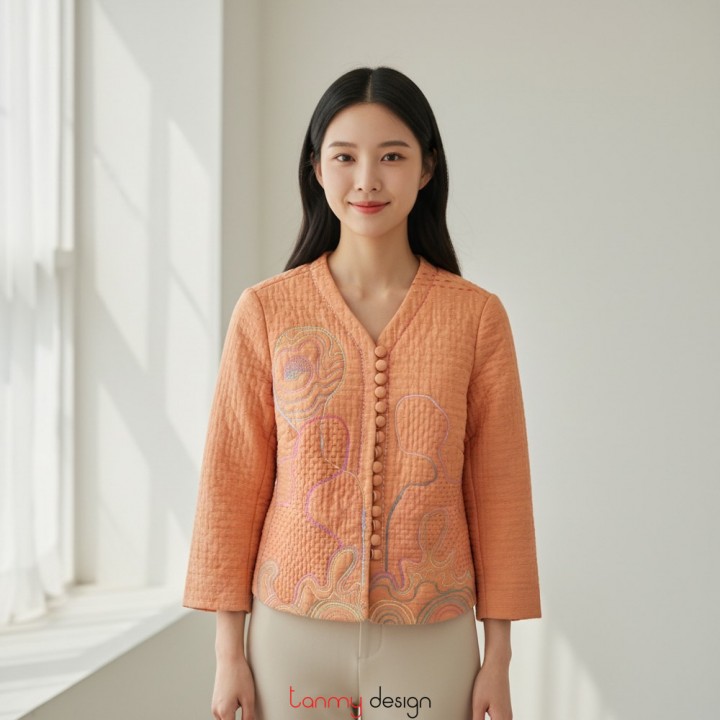  Áo chần bông đũi lụa tơ tằm thêu vân mây hồng